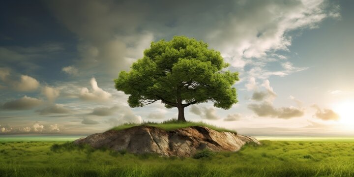 Big Tree growth background, World environment day concept. Generative AI