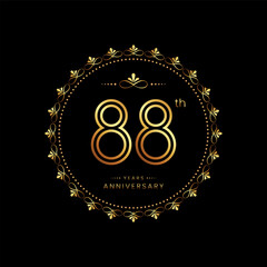 88th anniversary logo with golden number for celebration event, invitation, wedding, greeting card, banner, poster, flyer. Ornament vector design