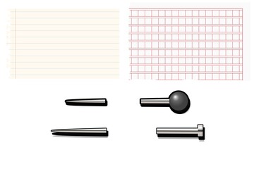 Set of different color note papers. pin on white 