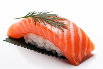 Salmon sushi on a white plate