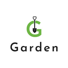 g letter garden logo with shovel symbol, garden logo concept