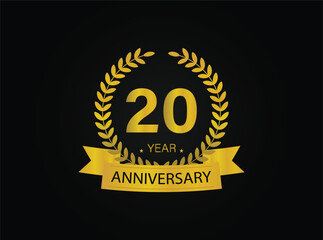 Fototapeta premium 20th years golden anniversary logo celebration with ring and ribbon.