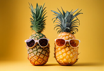 a pineapple wearing sunglasses , summer concept Illustration