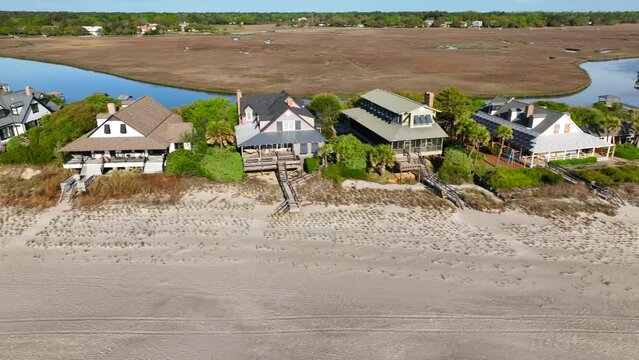 Vacation beach houses by the ocean in coastal South Carolina at Pawleys Island a family tourist destination South of Myrtle beach
