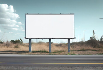 blank billboard on the road around with a city