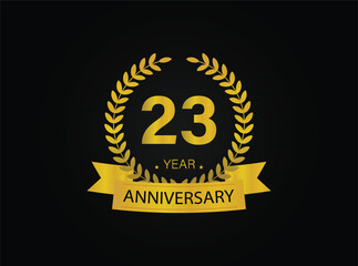 Fototapeta premium 23th years golden anniversary logo celebration with ring and ribbon.