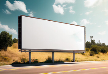 blank billboard on the road around with a city
