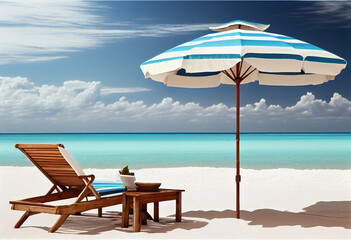 lounge chairs with sun umbrella on a beach