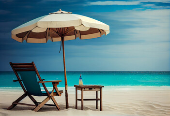 lounge chairs with sun umbrella on a beach