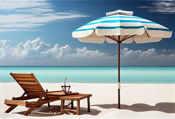 lounge chairs with sun umbrella on a beach