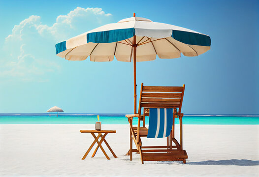 lounge chairs with sun umbrella on a beach