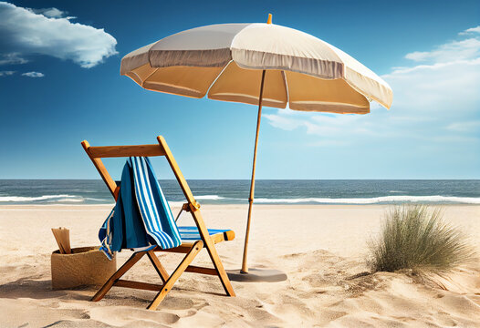 lounge chairs with sun umbrella on a beach