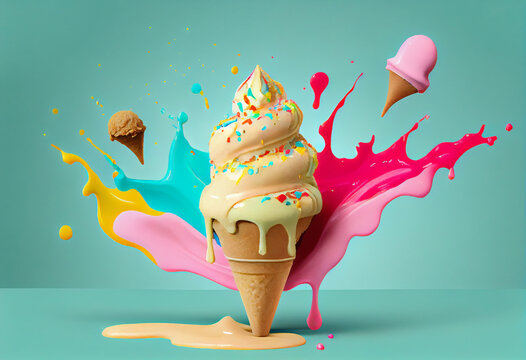 Naklejka Melting ice cream cone.  ilustrator