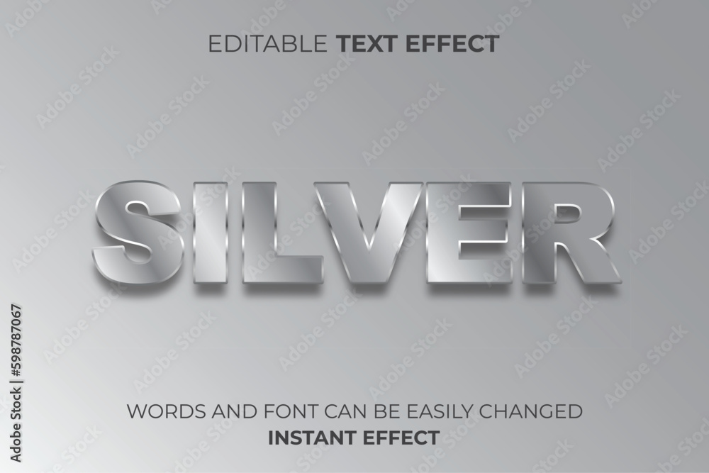 Wall mural 3d silver metallic text effect typography