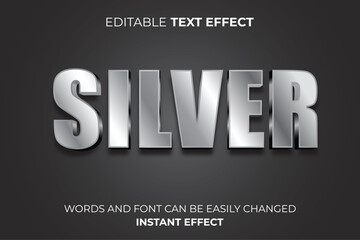 3d silver metallic text effect typography	