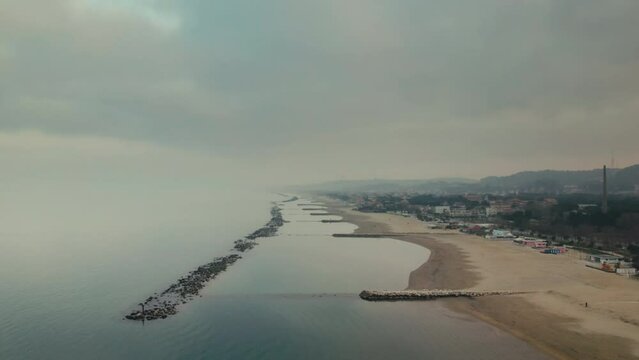 Aerial shot of the beaches of Pescara on the beautiful Adriatic Coast of Italy with a 4K drone