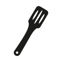 Vector image of a Spatula for mixing food during cooking in Doodle style. Wooden spoon with holes for the Kitchen. Isolated cook item.