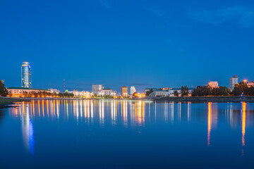 Fototapeta premium Summer Night on a pond in the center of the city. Yekaterinburg city and pond at night.