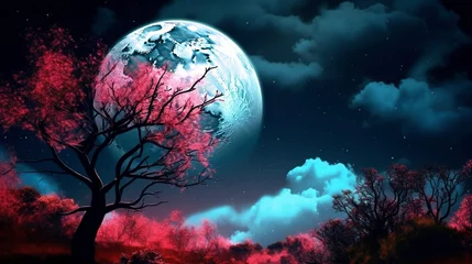 Crédence de cuisine en verre imprimé Pleine Lune arbre the moon