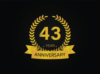 43th golden anniversary logo. with ring and ribbon. vector illustrator.