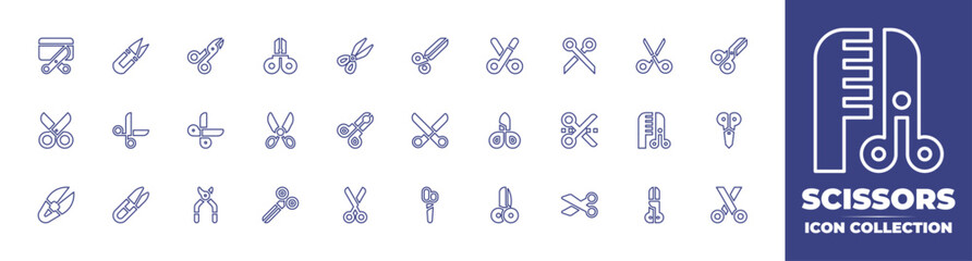 Scissors line icon collection. Editable stroke. Vector illustration. Containing cut card, handheld, instrument, scissors, scissor, and more.