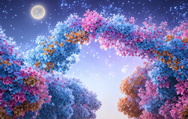 Fototapeta na wymiar abstract arc blossom flowers background with generative AI technology