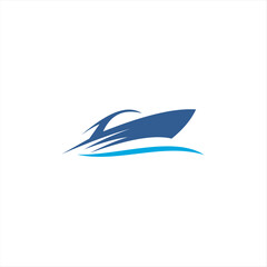 Obraz premium Boat logo with boat and mountain combination, suitable for various company brands with maximum effect.