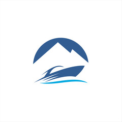 Boat logo with boat and mountain combination, suitable for various company brands with maximum effect.