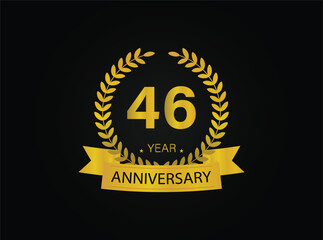 46th golden anniversary logo. with ring and ribbon. vector illustrator.
