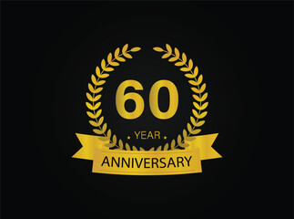 60th golden anniversary logo. with ring and ribbon. vector illustrator.