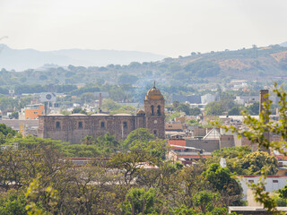 Fototapeta na wymiar Aerial view of the Parroquia Santiago Apostol church and cityscape