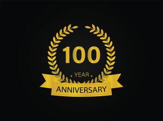 100th golden anniversary logo. with ring and ribbon.