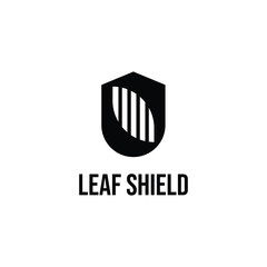 leaf icon logo in minimalistic shield - protect nature