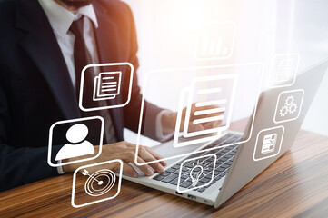 Document management concept, Manager manage documentation on data system or cloud computing