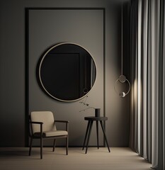 Mock up frame with minimal decor close up in home interior background. Generative Ai.