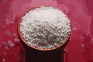 An illustration of a rice bowl with rice grains 