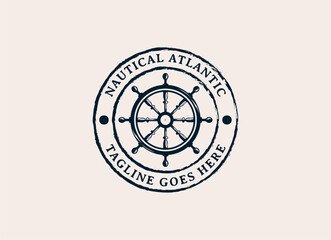 Nautical, sail, marine, adventure logo design in vintage style