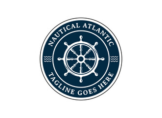 Nautical, sail, marine, adventure logo design in vintage style