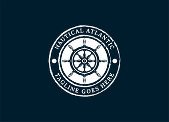 Nautical, sail, marine, adventure logo design in vintage style