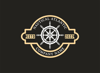 Nautical, sail, marine, adventure logo design in vintage style