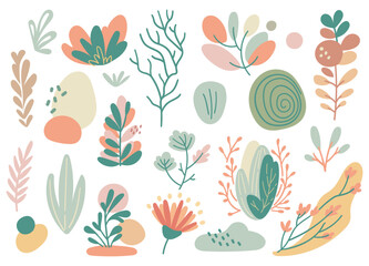 set of floral doodle design element