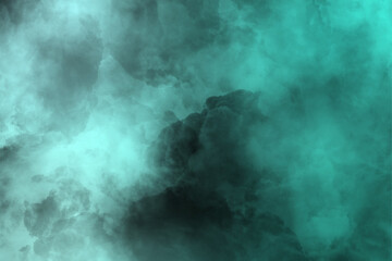 Colorful Light blue smoke Isolated black background. Smoke steam moves on a black background. Fog texture.