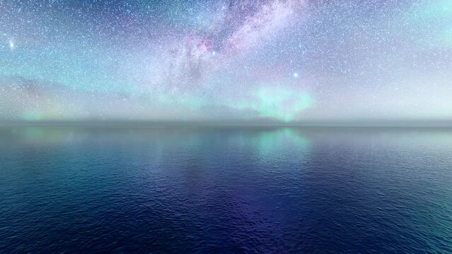 Aurora borealis time-lapse at night on the sea