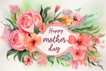 A heartfelt Mother's Day card design showcasing a bouquet of exquisite flowers in vibrant hues, carefully arranged and tied with a ribbon, symbolizing love and appreciation, Generative AI