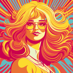 Fototapeta na wymiar illustration vintage groovy Retro character, 70s style, psychedelic