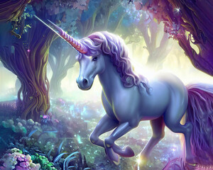 Obraz na płótnie Canvas A unicorn in a magical grove, extremely detailed