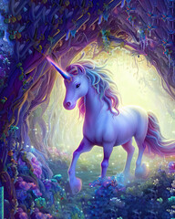 Obraz na płótnie Canvas A unicorn in a magical grove, extremely detailed