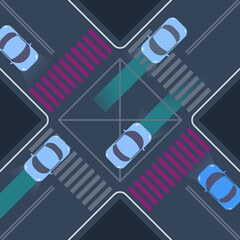 Autonomous Self-Driving Car Artificial Intelligence Vector Illustration Transportation Computer Vision Design Concept