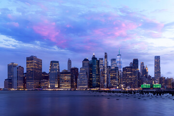 Manhattan skyline in New York at sunset