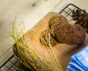 Background concept of Delicious chocolate chip cookies, design for national cookie day, national chocolate chip day, world chocolate day.
